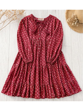 Scandal Italy Red Boho Cotton Mini Dress XL Tassel Tie Peasant Tiered